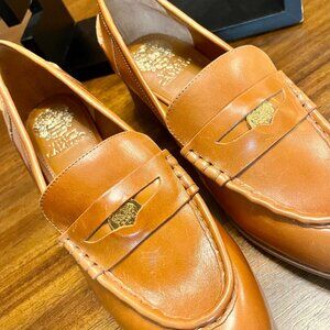 Vince Camuto Carissla 2" Block Heeled Loafers in Golden Walnut Leather Size 9